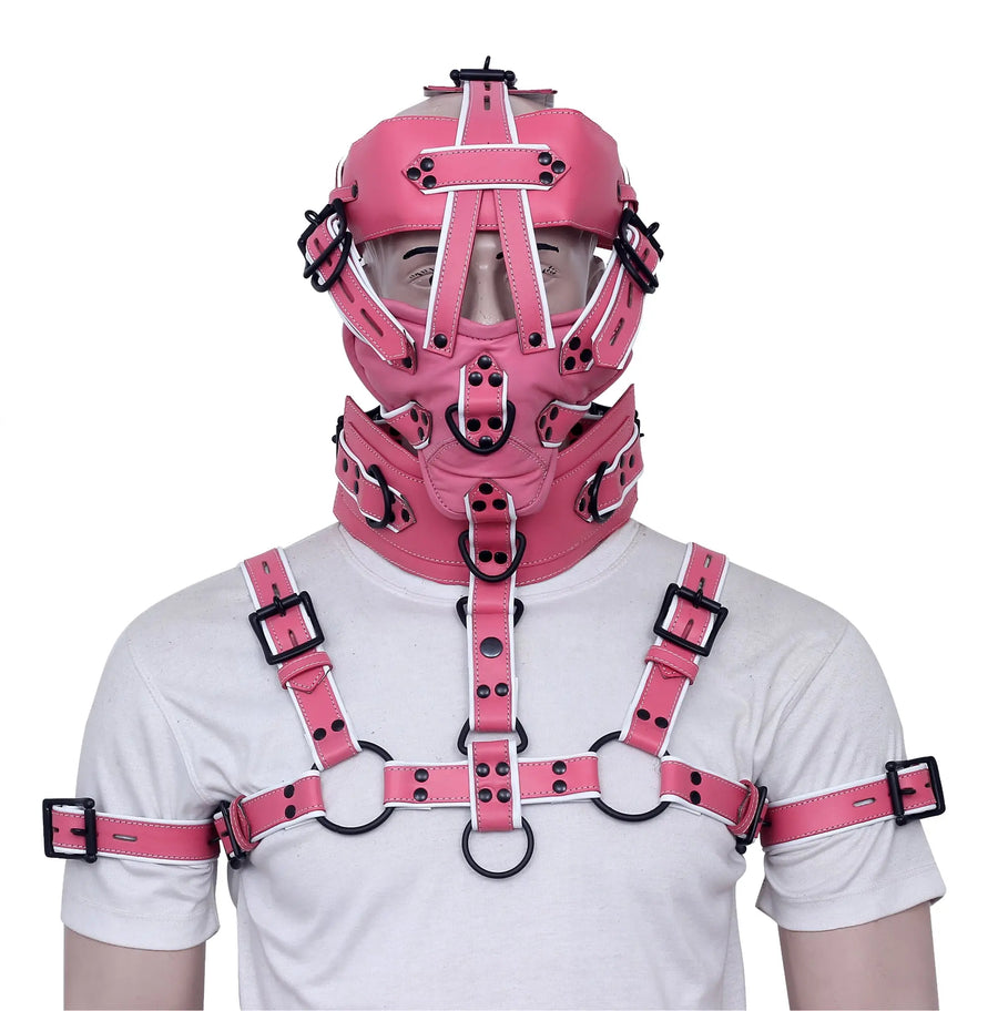 leather bondage gear, bdsm, leather bondage muzzle gag with chest harness, bondage muzzle gag, chest harness, muzzle gag, bondage with harness