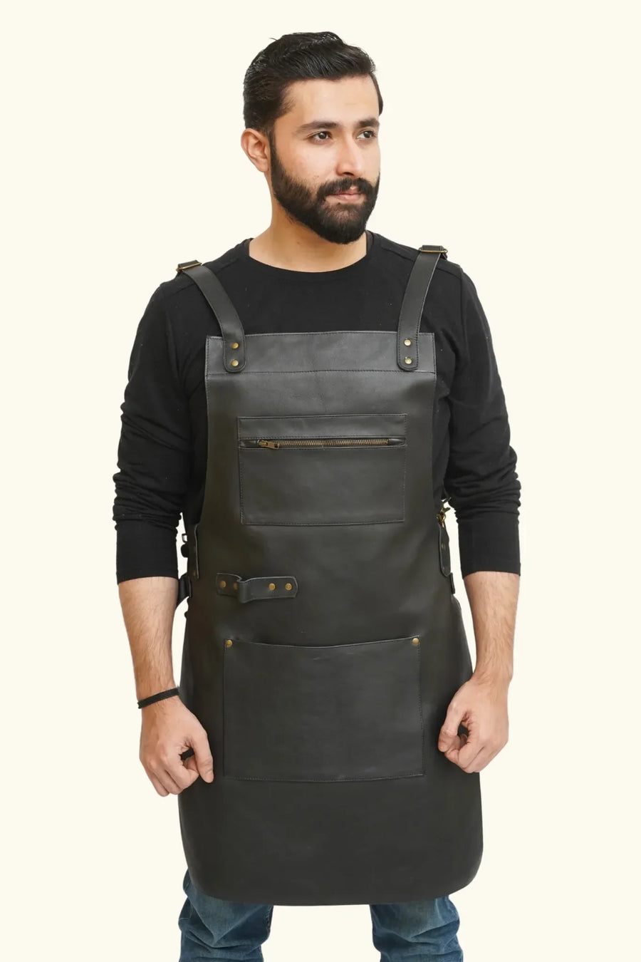 leather blacksmith apron, genuine leather black apron, black leather apron, apron for multi use, leather apron with pockets