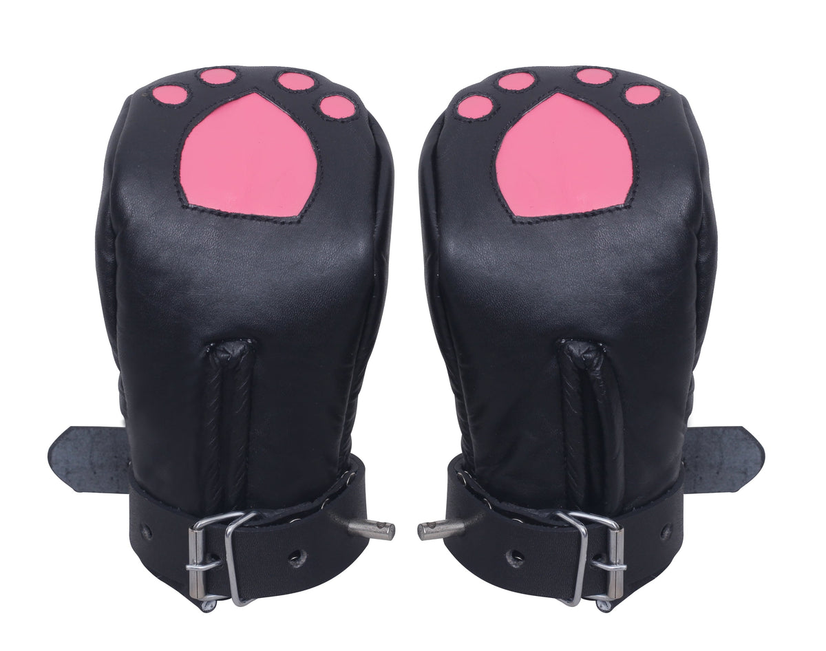 Padded leather bondage mittens with buckle straps