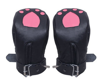Padded leather bondage mittens with buckle straps