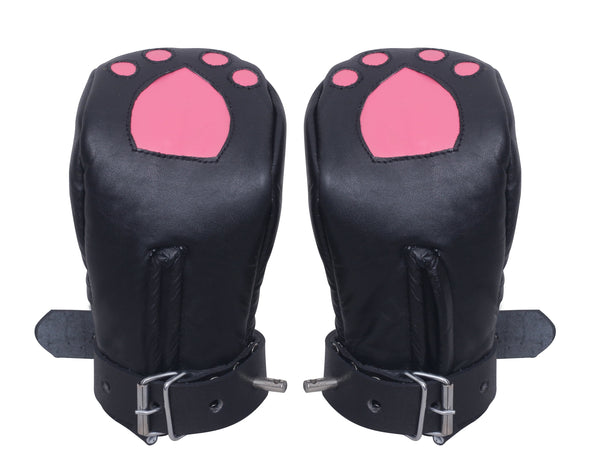 Padded leather bondage mittens with buckle straps