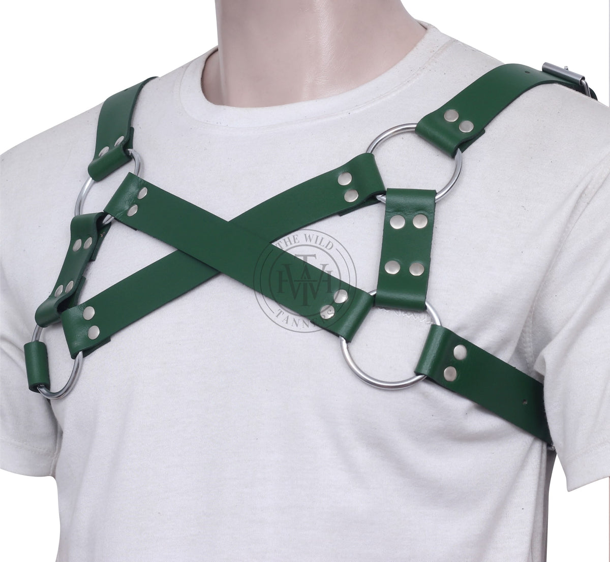 men's leather chest harness with adjustable roller buckles