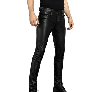 Men's slim-fit genuine leather pants