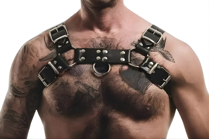 model wear Leather Harness for Men - front image