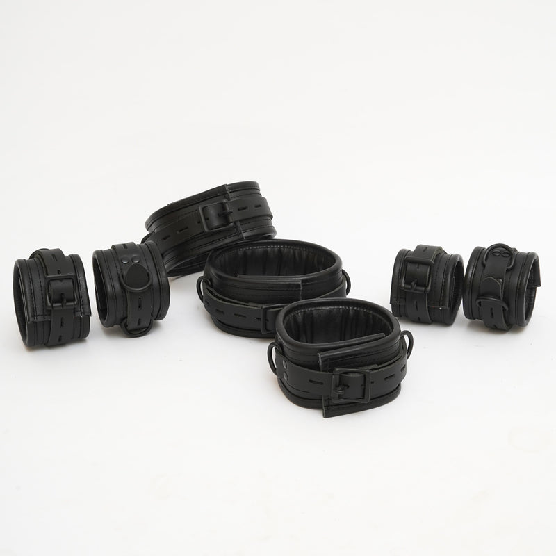 Premium Leather Bondage Handcuffs With Black Piping, bdsm handcuffs, leather handcuffs, bondage cuffs