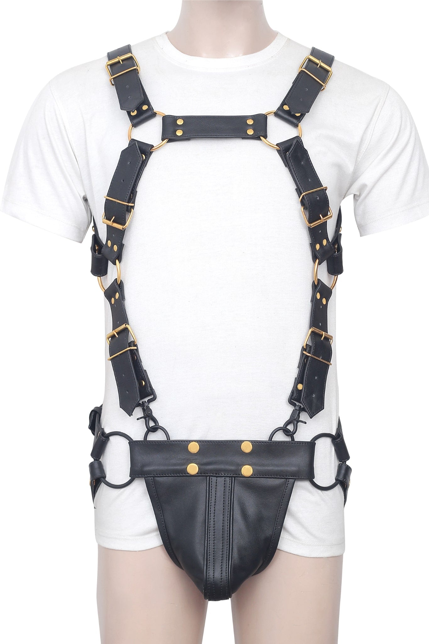 bulldog style leather bondage harness with jockstrap set, men’s leather harness and jockstrap set, black leather bulldog bondage harness set, gay leather harness with jockstrap, bdsm leather harness and jockstrap combo