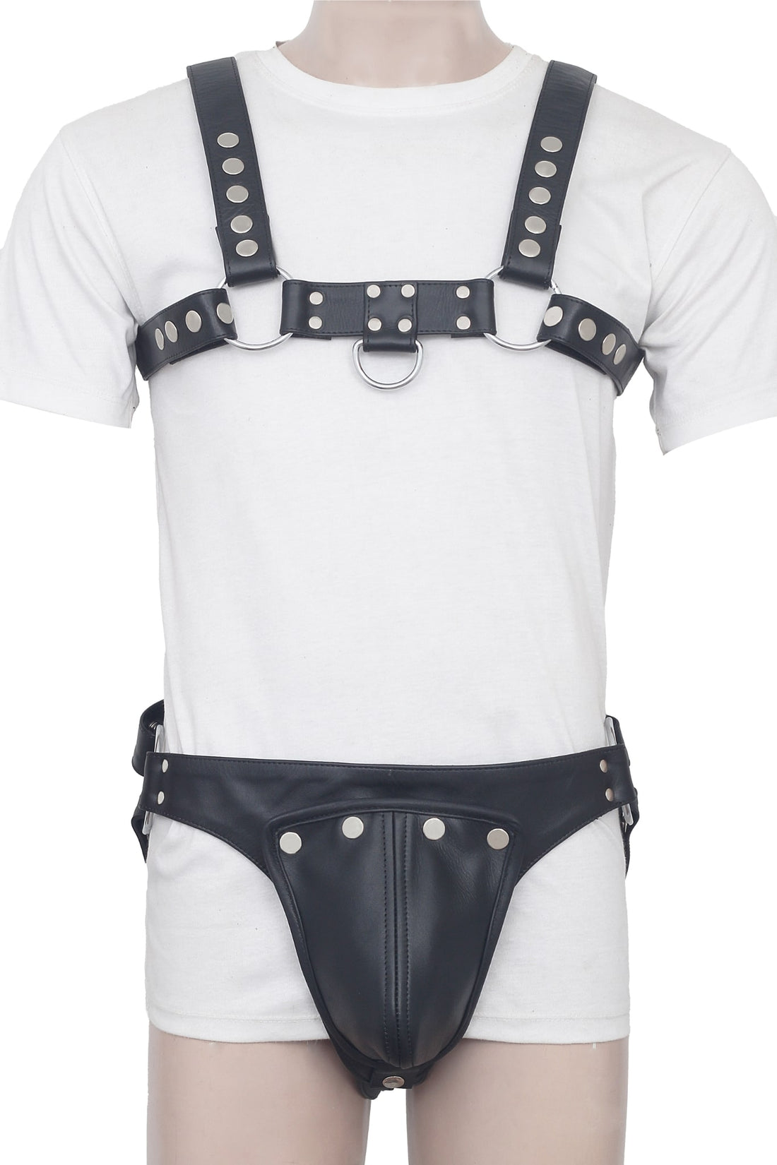 premium leather chest harness and jockstrap set