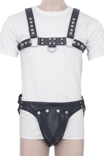 premium leather chest harness and jockstrap set