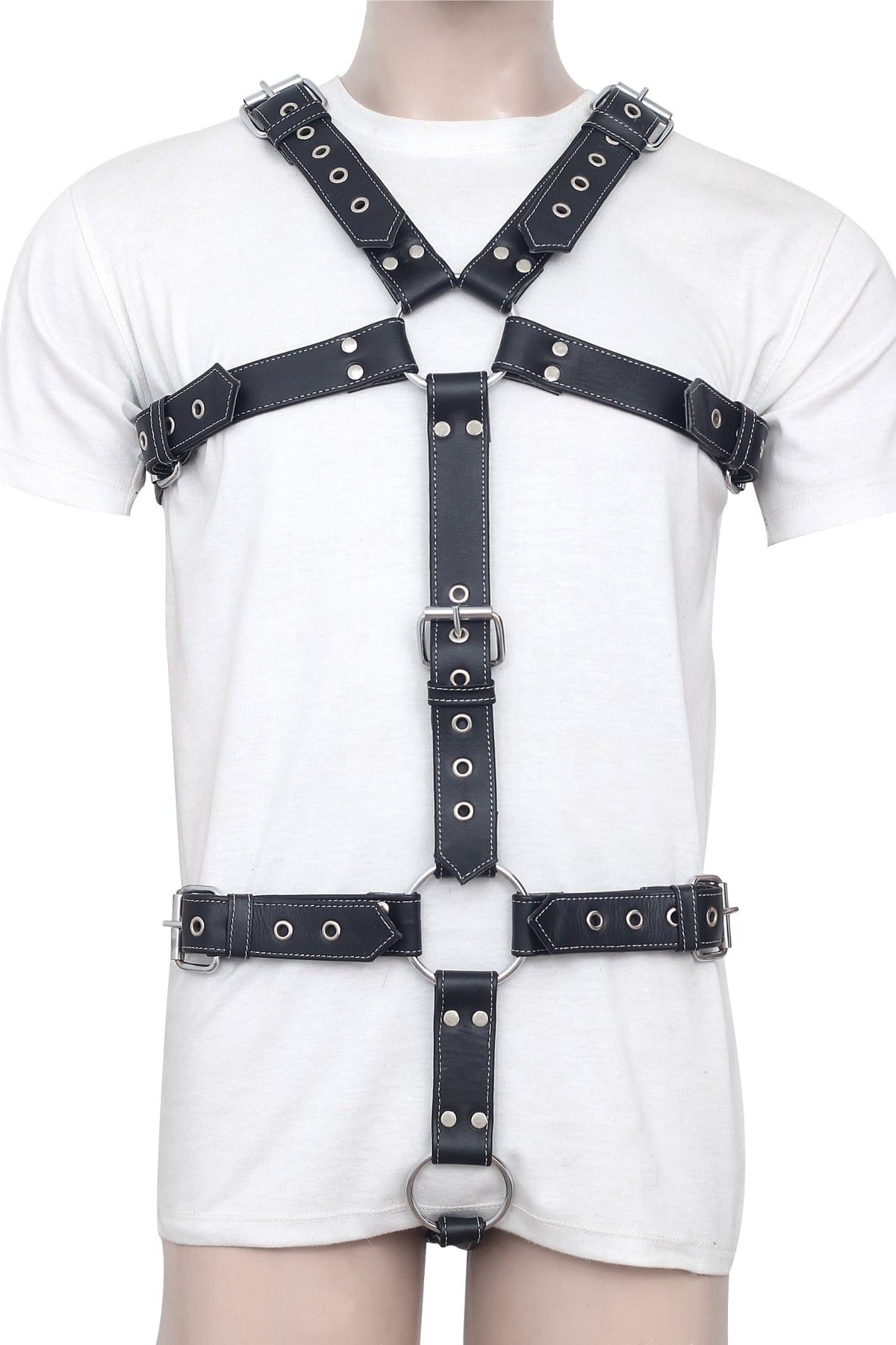 Leather BDSM Body Harness With Buckles