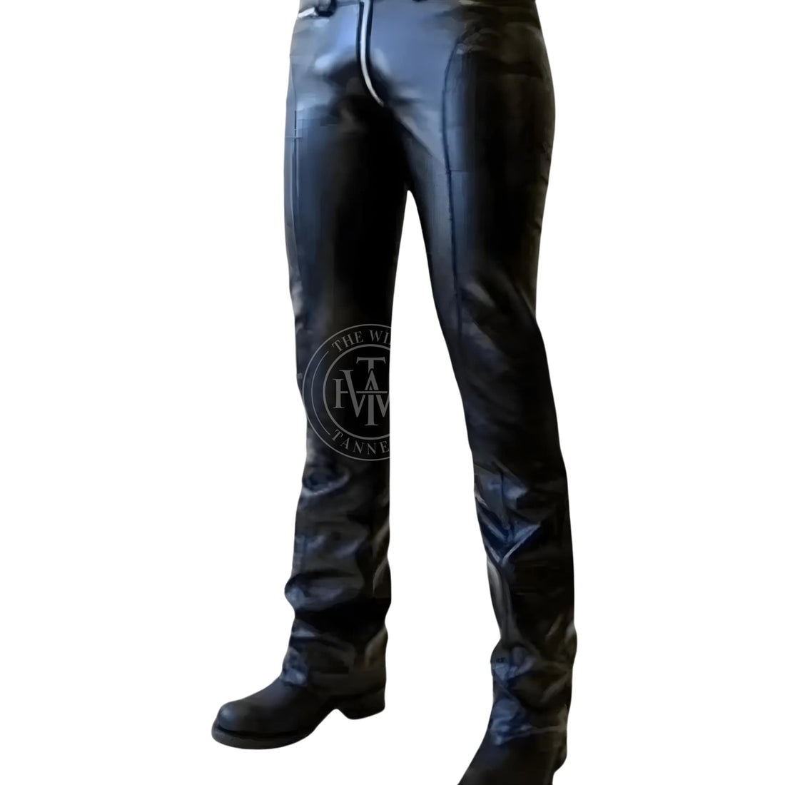 Black Leather Pants With Zip Fly & Belt Loops