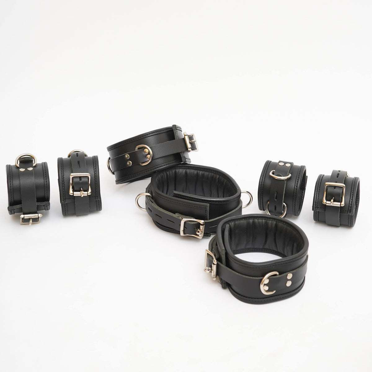 Handmade 7-piece leather bondage cuffs set