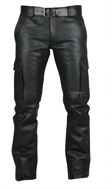 Genuine Leather Pants with Slash Pockets