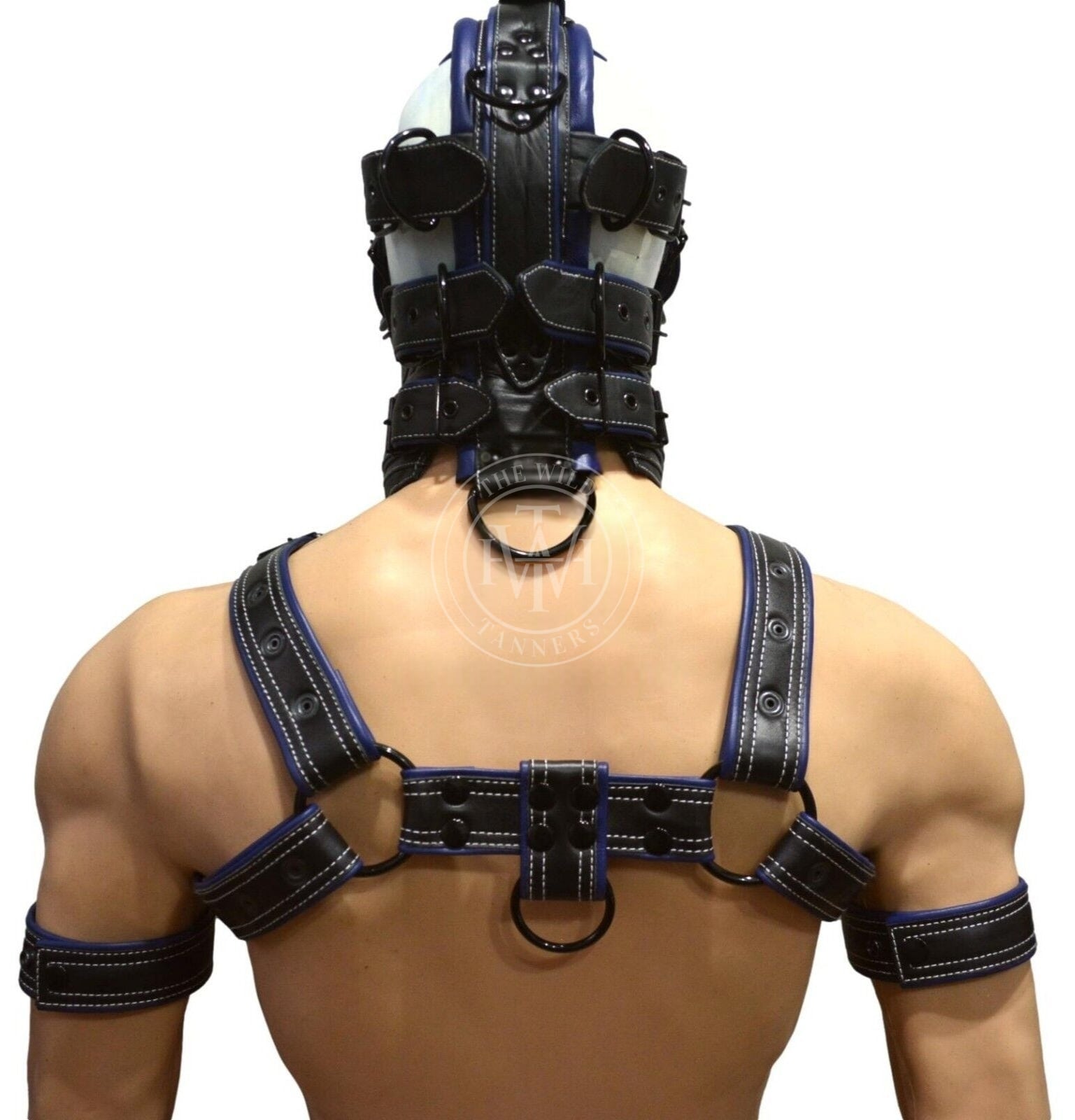 Leather bondage muzzle, leather harness, muzzle gag, muzzle with harness and biceps cuffs 