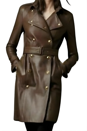 Womens Leather Trench Coat With Belt