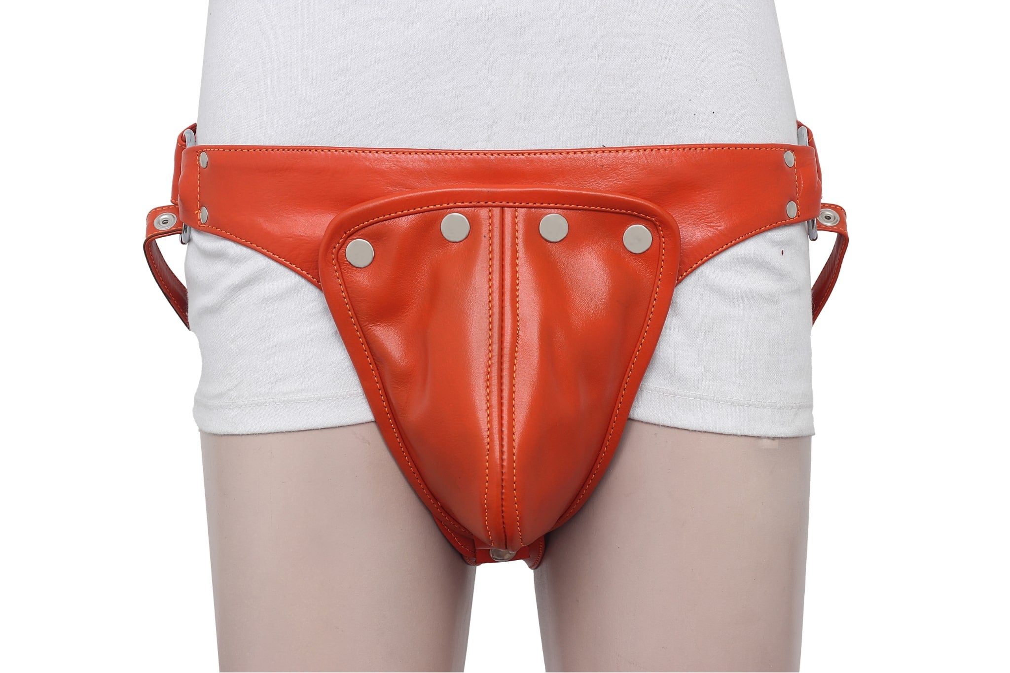  leather jockstrap, orange leather jockstrap, leather thong, leather jockstrap wtih O-rings