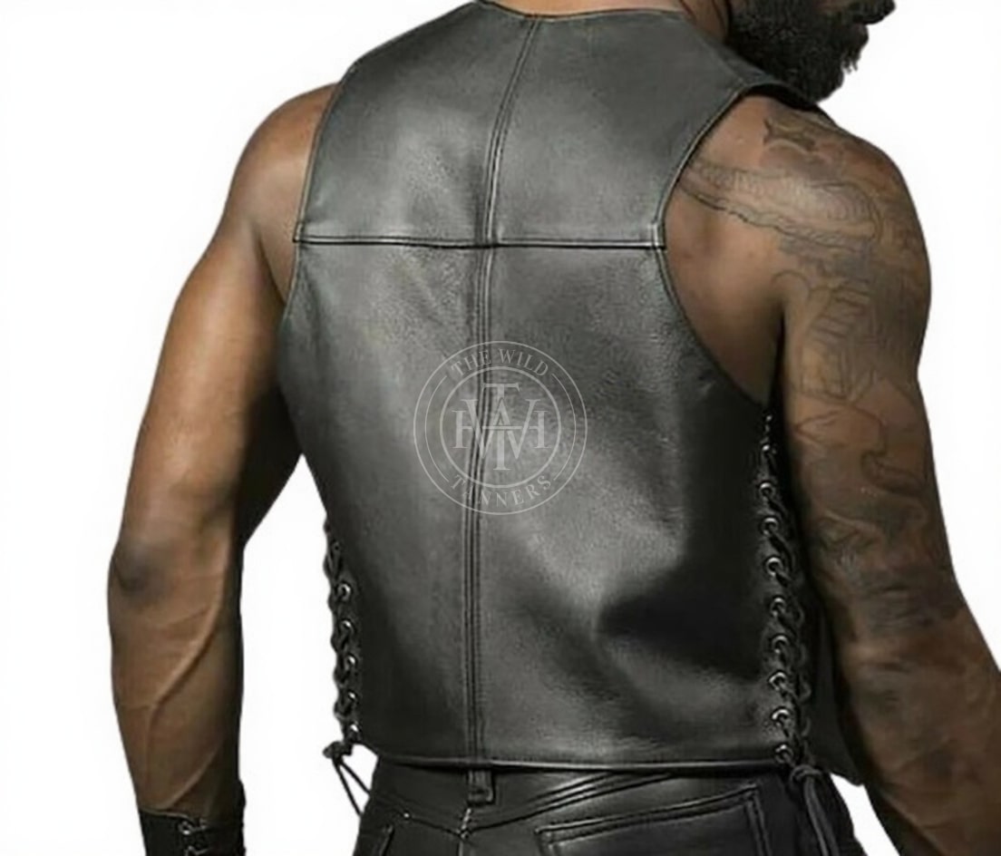 Real Leather Vest Men with Side Laces, view 2