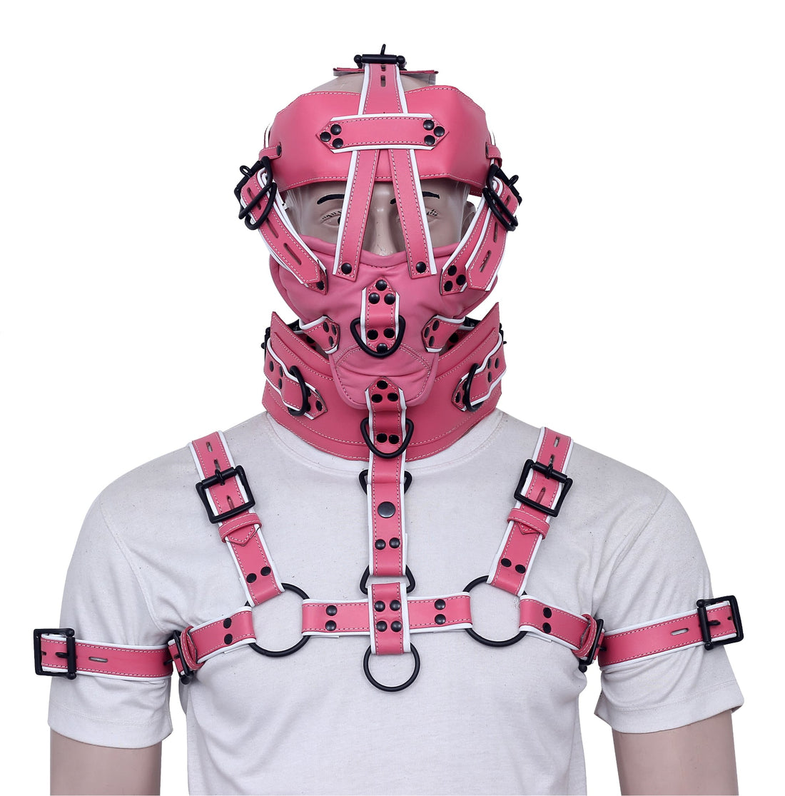 Leather bondage muzzle, leather harness, muzzle gag, muzzle with harness and biceps cuffs 