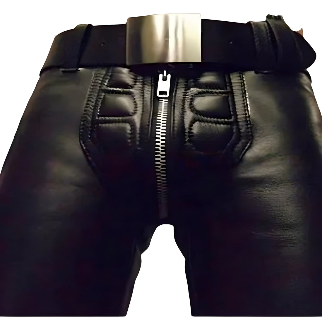 Men's genuine black leather pants
