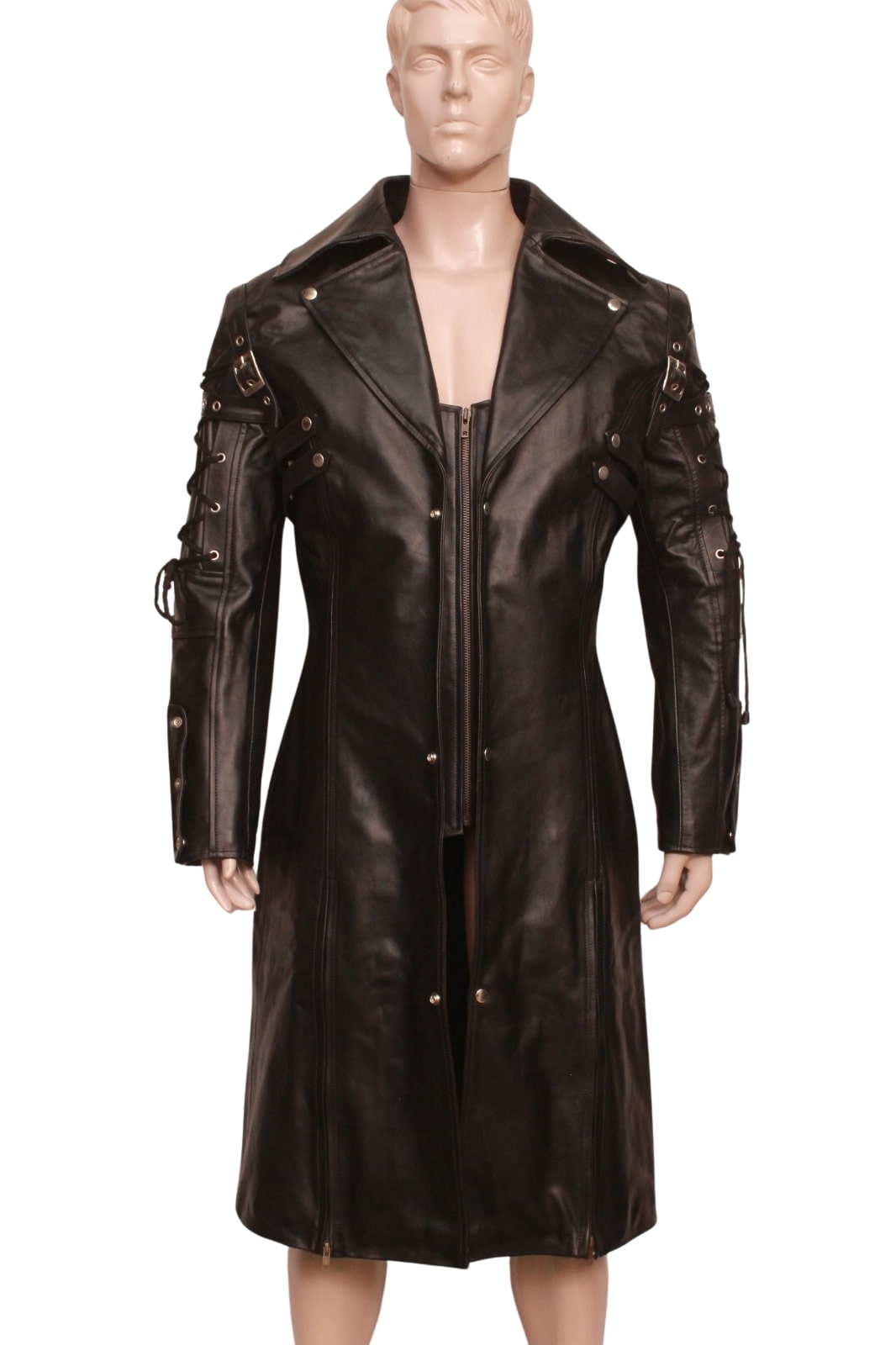 Men's Long Leather Trench Coat