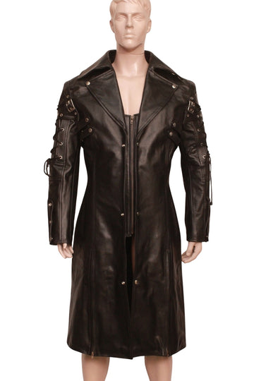 Men's Long Leather Trench Coat