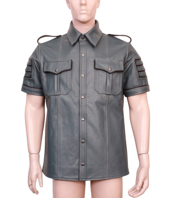 Stylish Leather Military Style Shirt