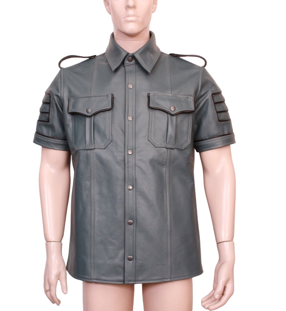 Stylish Leather Military Style Shirt