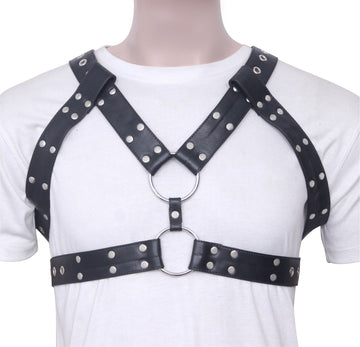 Leather Chest Harness For Men With Rivet Studded Straps