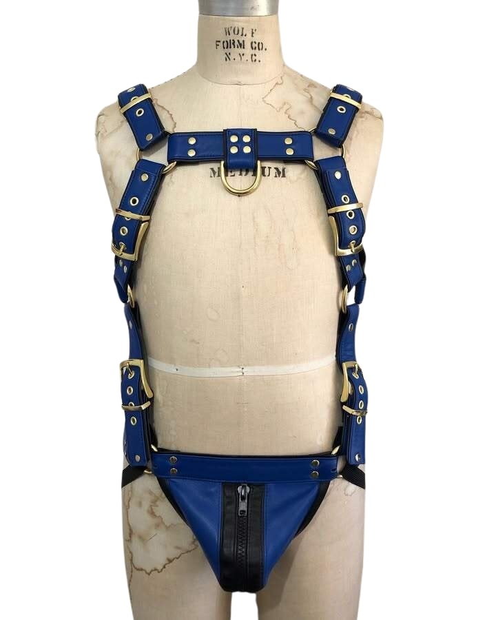 mens leather harness with jockstrap & brass hardware