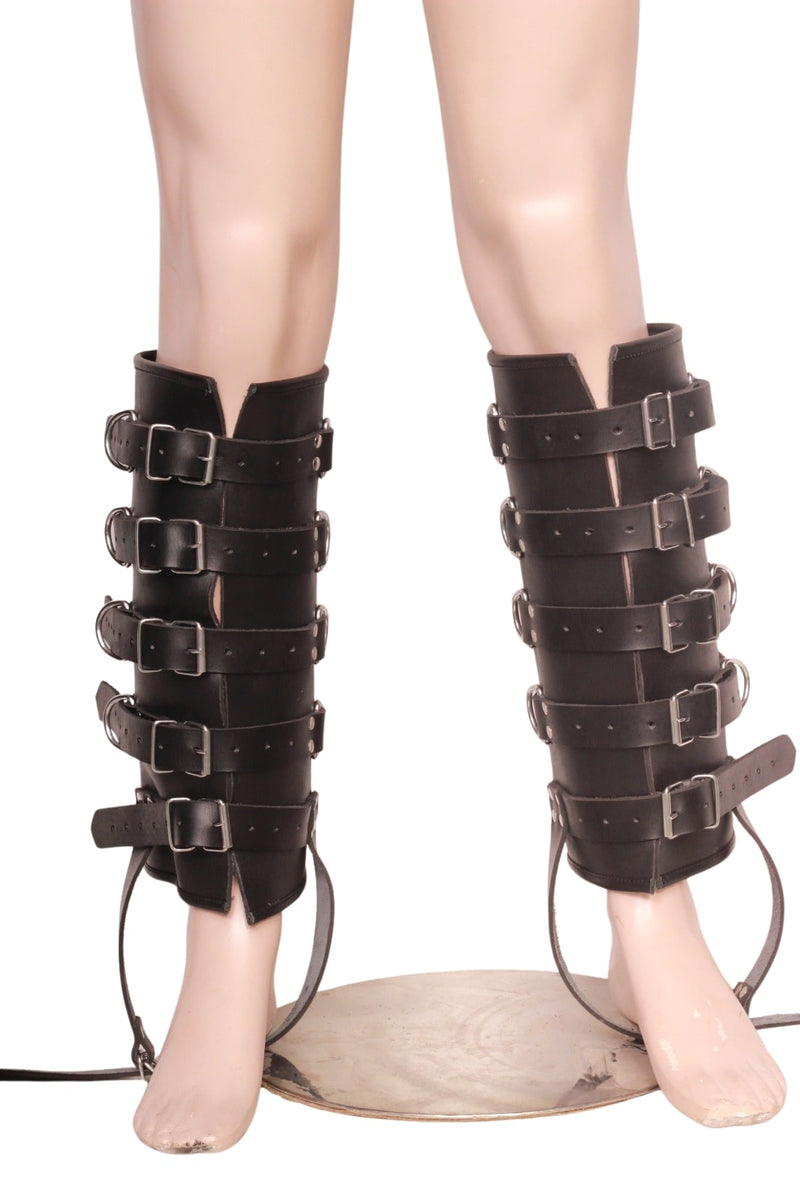 leather leg binders, leg binders, leather restraints, leather suspension cuffs