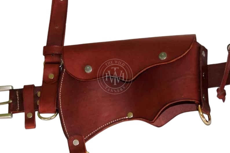 brown bushcraft leather belt kit, handmade brown leather tool belt, leather bushcraft belt with pouches, genuine cowhide leather outdoor belt kit, rustic brown leather survival belt