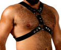 model waering Gay Bear Leather Harness - front image