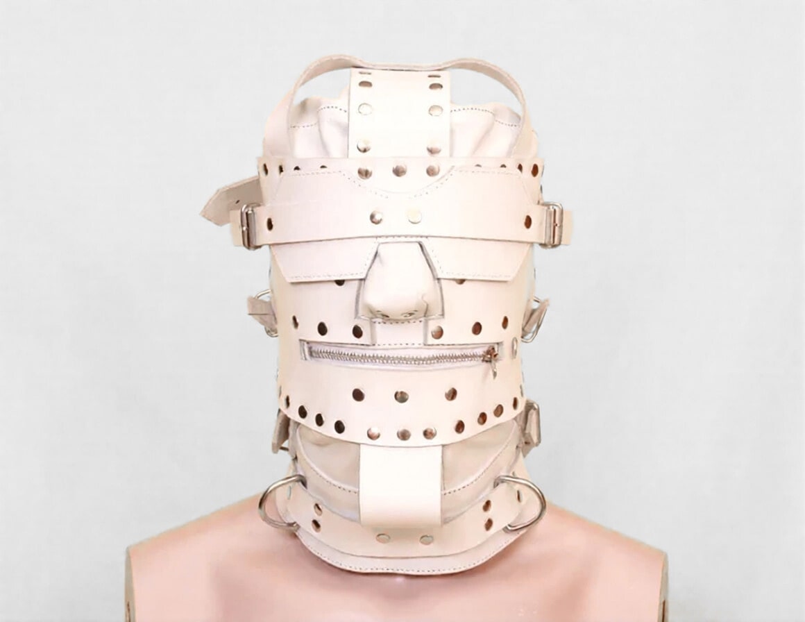 White Leather Adult Roleplay Bondage Hood