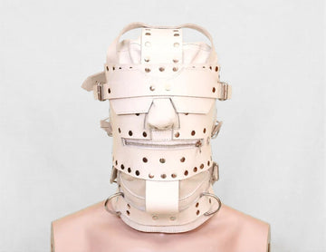 White Leather Adult Roleplay Bondage Hood