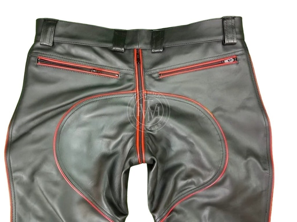 Black and red leather bondage breeches, view 5
