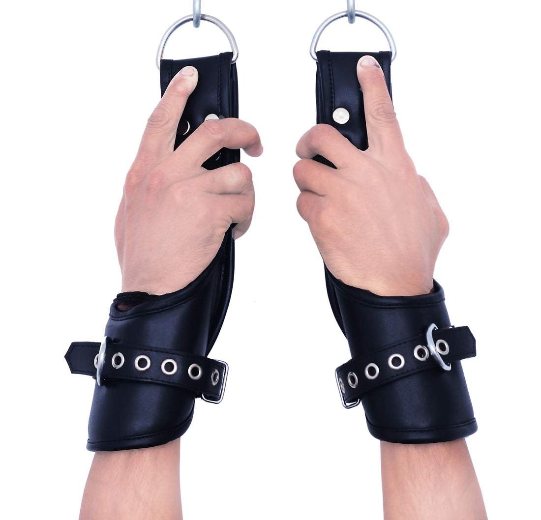 leather suspension cuffs, suspension cuffs, leather wrist cuffs, bondage suspension cuffs, bdsm suspension cuffs