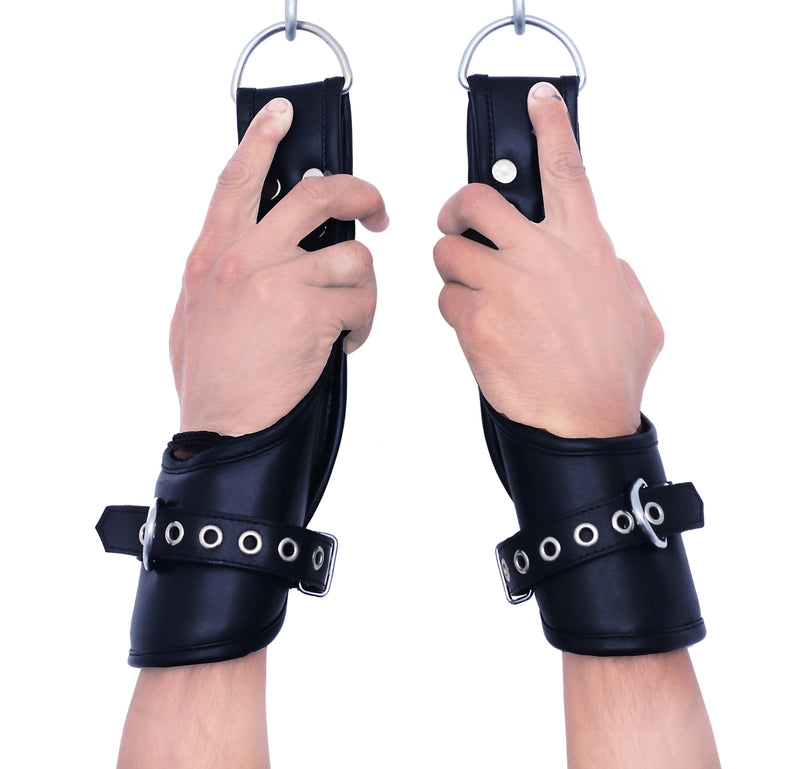 leather suspension cuffs, suspension cuffs, leather wrist cuffs, bondage suspension cuffs, bdsm suspension cuffs