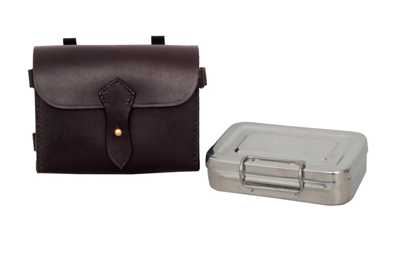 sandwich tin, sandwich tin with leather case, Hunting sandwich tin with leather case