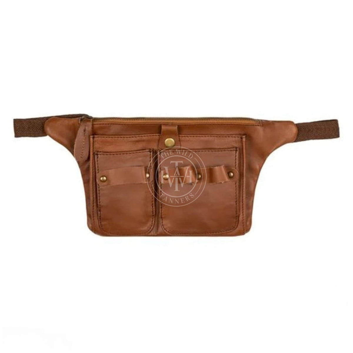 Brown leather hairdresser tool belt, view 2