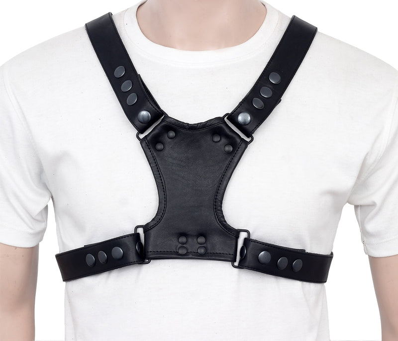 men’s leather bulldog harness, leather bulldog chest harness, gay leather bulldog harness, bdsm leather bulldog harness, black leather bulldog harness
