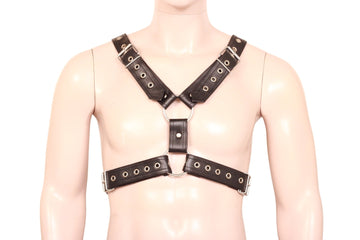model wear Men Leather Harness - front view image
