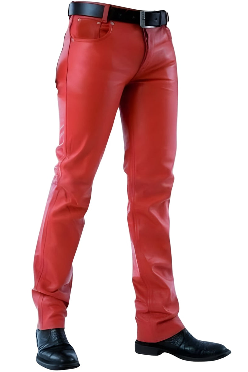 Red Leather Pants Kink Jeans, Leather Kink Jeans, Leather Pants