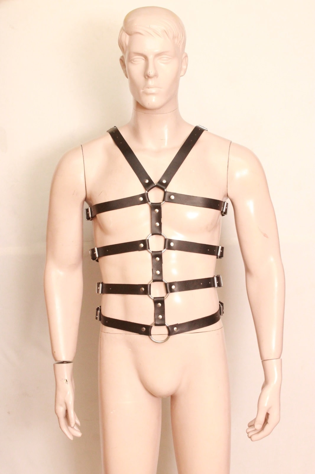 Leather Full Body Harness for Mens With Quad O-Rings