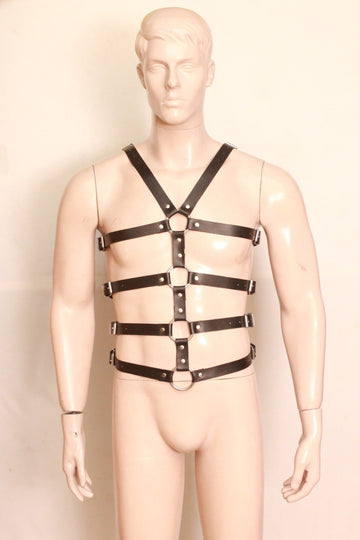 Leather Full Body Harness for Mens With Quad O-Rings