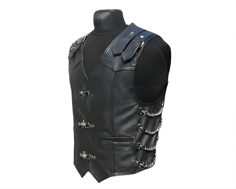 leather vest, gay leather vest, leather vest bdsm, bondage leather vest, leather vest with chains