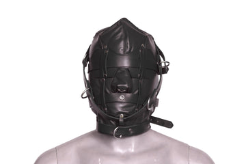 Triple Straps Leather Bondage Hood