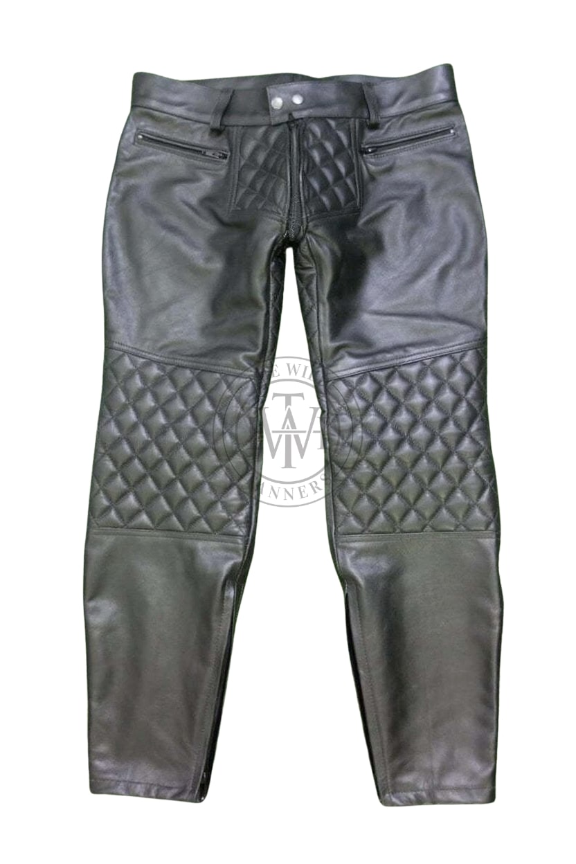 Quilted Leather Pants with Front to Back Zipper Closure, view 2