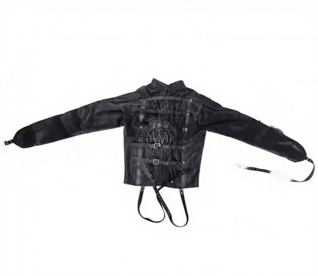 Women's leather straitjacket with crotch straps