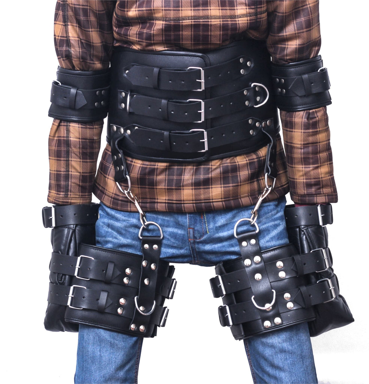 Black Leather Bondage Waist Restraints Belt
