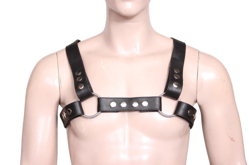 Model wear a Gay Leather Harness - front image