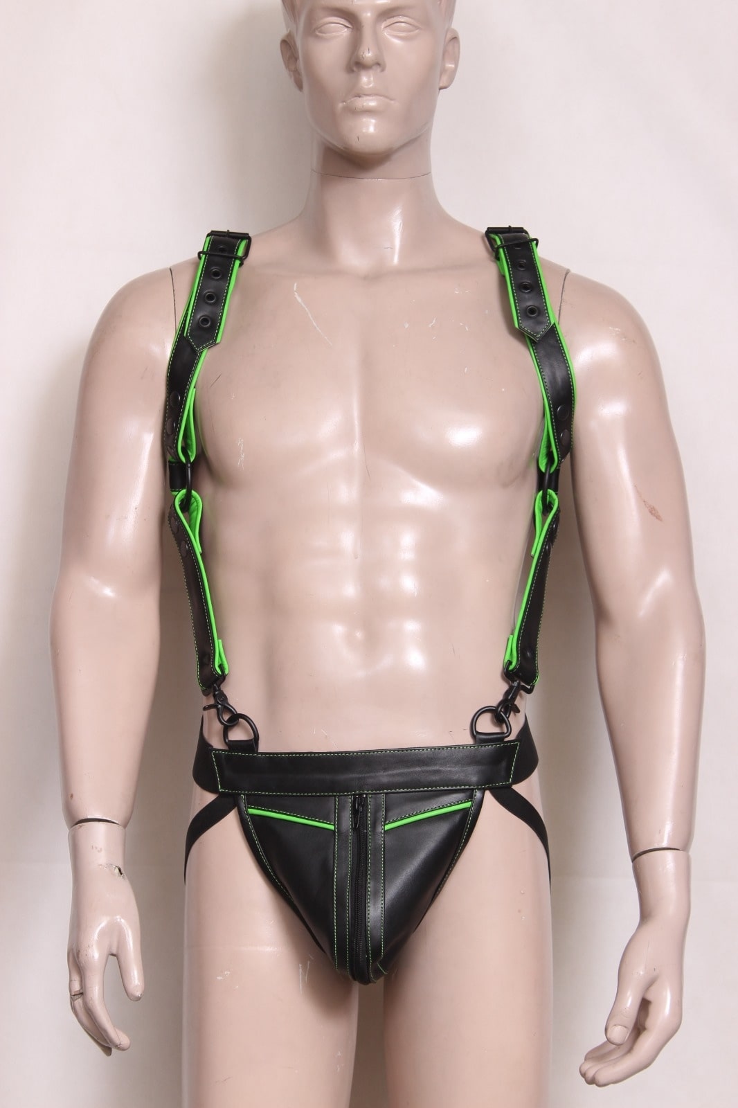 mens leather body harness with jockstrap & metal rings